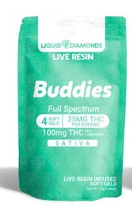 Buddies - 25MG (4-PACK) SATIVA - LIVE RESIN "LIQUID DIAMONDS" SOFT GEL CAPSULES